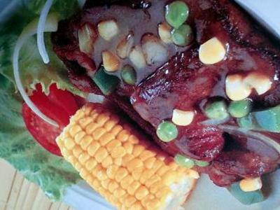 roasted duck with clear vegetable sauce and corn
